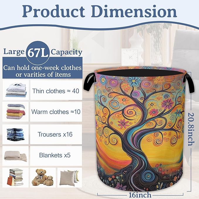 Abstract Tree Flowers Laundry Basket, Oxford Cloth Laundry Hamper