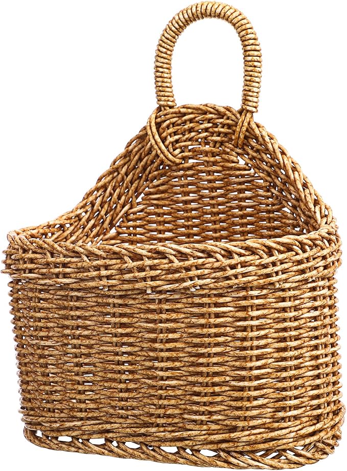 Woven Hanging Storage Basket for Kitchen 9.64X7.48X3.93In Rattan Wall Basket