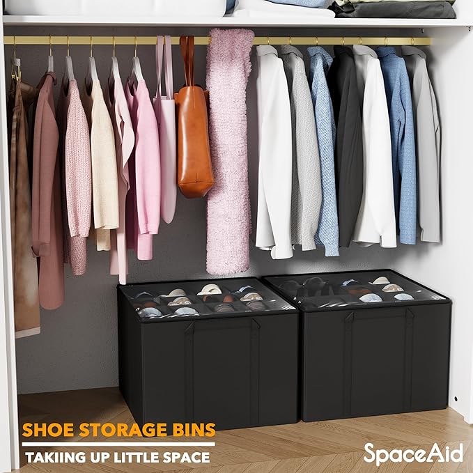 SpaceAid Shoe Organizer for Closet, 2 Pack Foldable Shoe Storage Containers