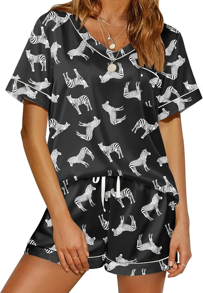 Ekouaer Silk Pajama for Women Short Sleeve Satin Pj Set Two Piece Soft Sleepwear Loungewear, S-XXL