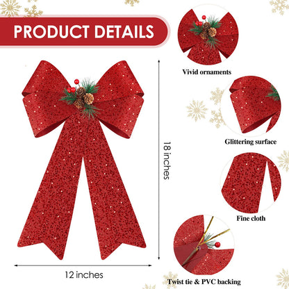 MCEAST 2 Pack Red Christmas Bows 12 x 18 Inches Xmas Wreaths Garland Bows with Pinecones for Christmas Tree Ornaments Sets Indoor Outdor Decoration
