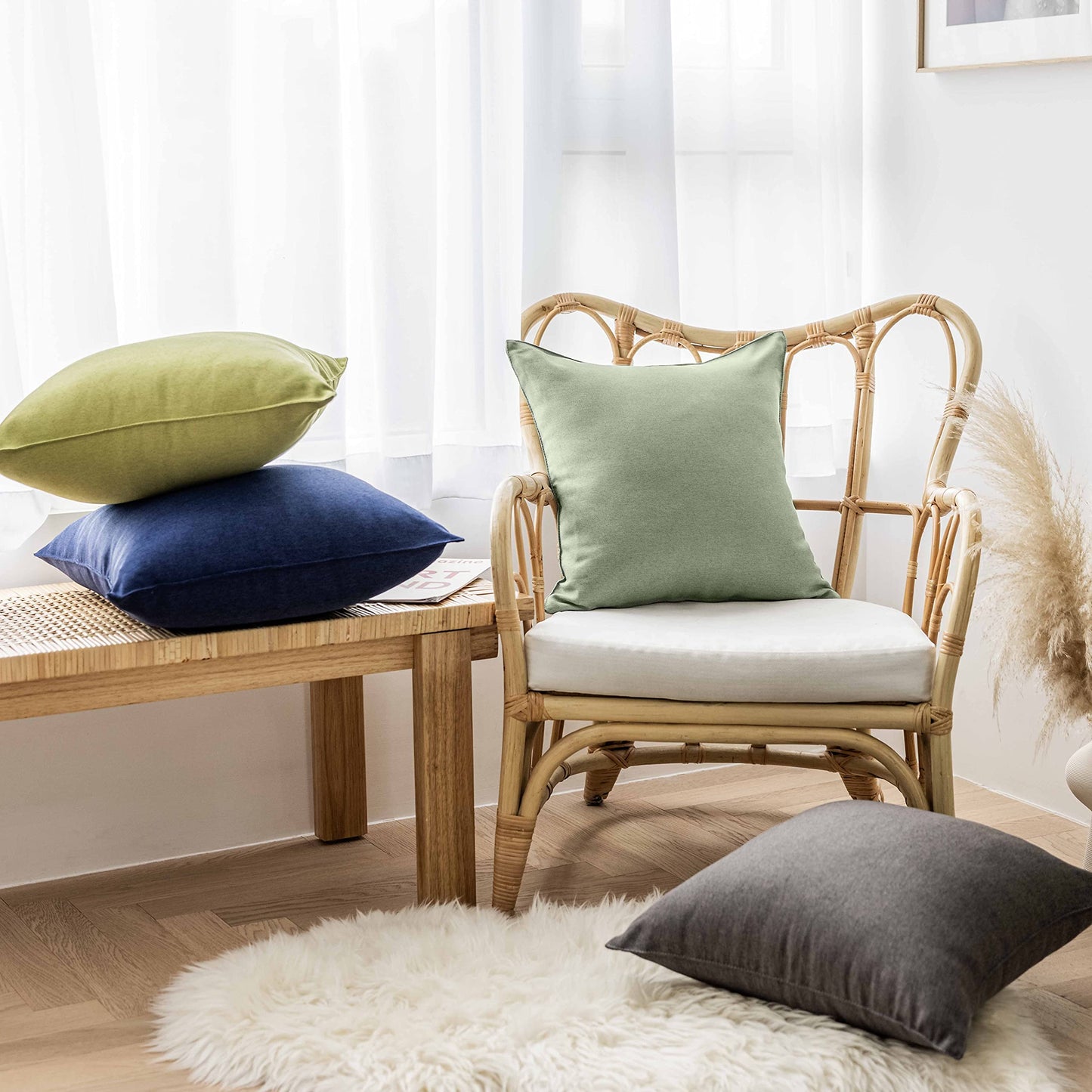 Home Brilliant Sage Green Cushion Covers 45 x 45 for Garden Furniture, Decorative Outdoor Cushions Covers Waterproof, 18x18 inches, Pack of 4, Sage Green