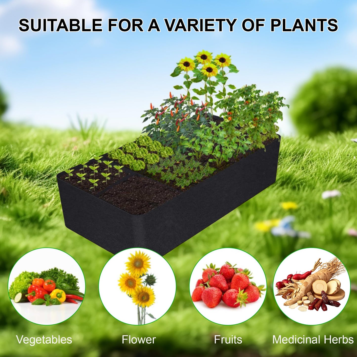 KONGDY 6 Grids Plant Grow Bags, 4x2x1ft. 57 Gallon Potato Tomato Planter Durable Fabric Garden Grow Bags for Outdoor Garden Flowers Vegetables 2 Packs