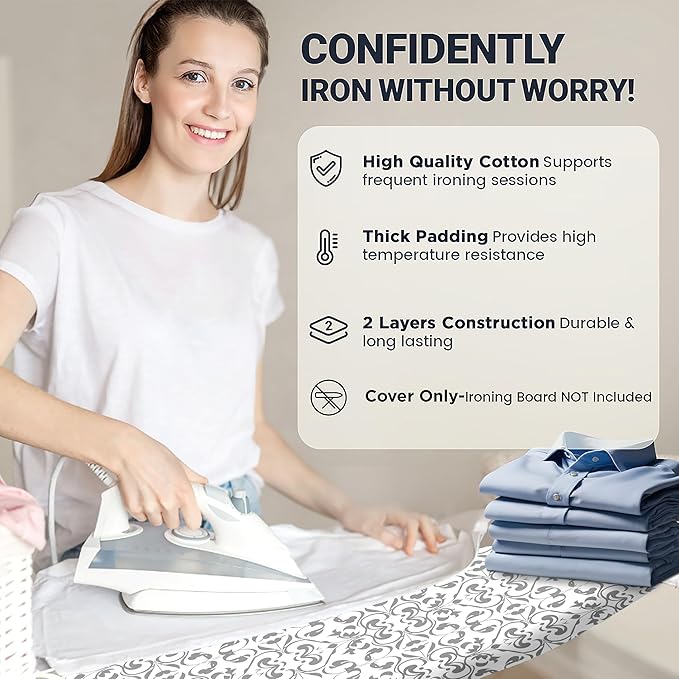 Ironing Board Cover and Pad 15"x54" Extra Thick Natural Cotton, Scorch and