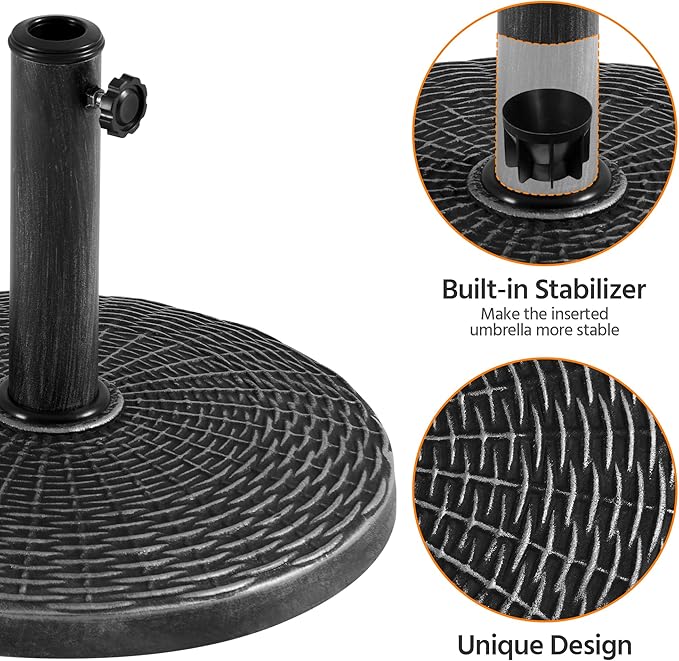 Yaheetech 22 lbs Outdoor Umbrella Base, 18" Round Resin Patio Umbrella Stand, Heavy Duty Market Umbrella Base Stand for Garden & Backyard, Rustic Silver