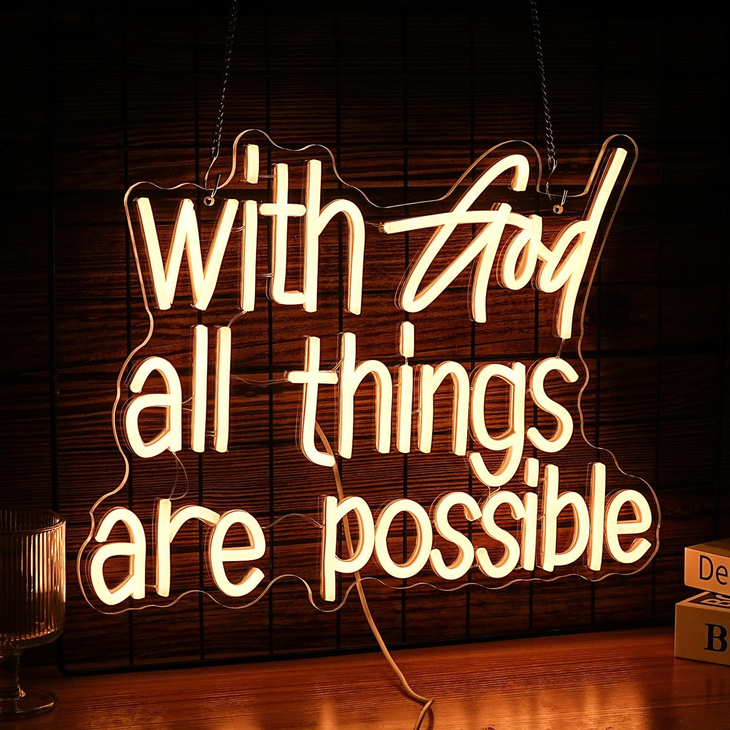 With God All Things Are Possible Neon Sign Bright Warm White God Led Neon Lights for Wall Decor Dimmable USB Powered Light up God Sign 16.9*13 Inch Neon Light Sign for Room Party Wedding Church Decor