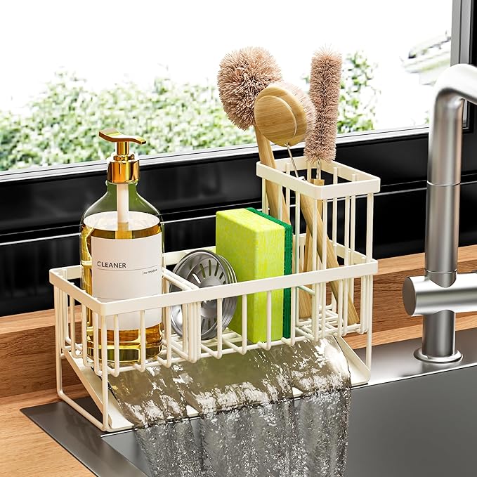 Cisily Off White Sponge Holder for Kitchen Sink, Sink Caddy Organizer