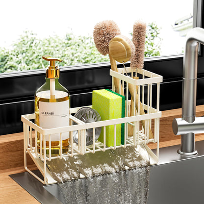 Cisily Kitchen Sink Caddy Organzier with High Brush Holder, Sponge Holder for Sink, 304 Rustproof Stainless, Kitchen Countertop Soap Dispenser Organizer, Kitchen Decor and Accessories