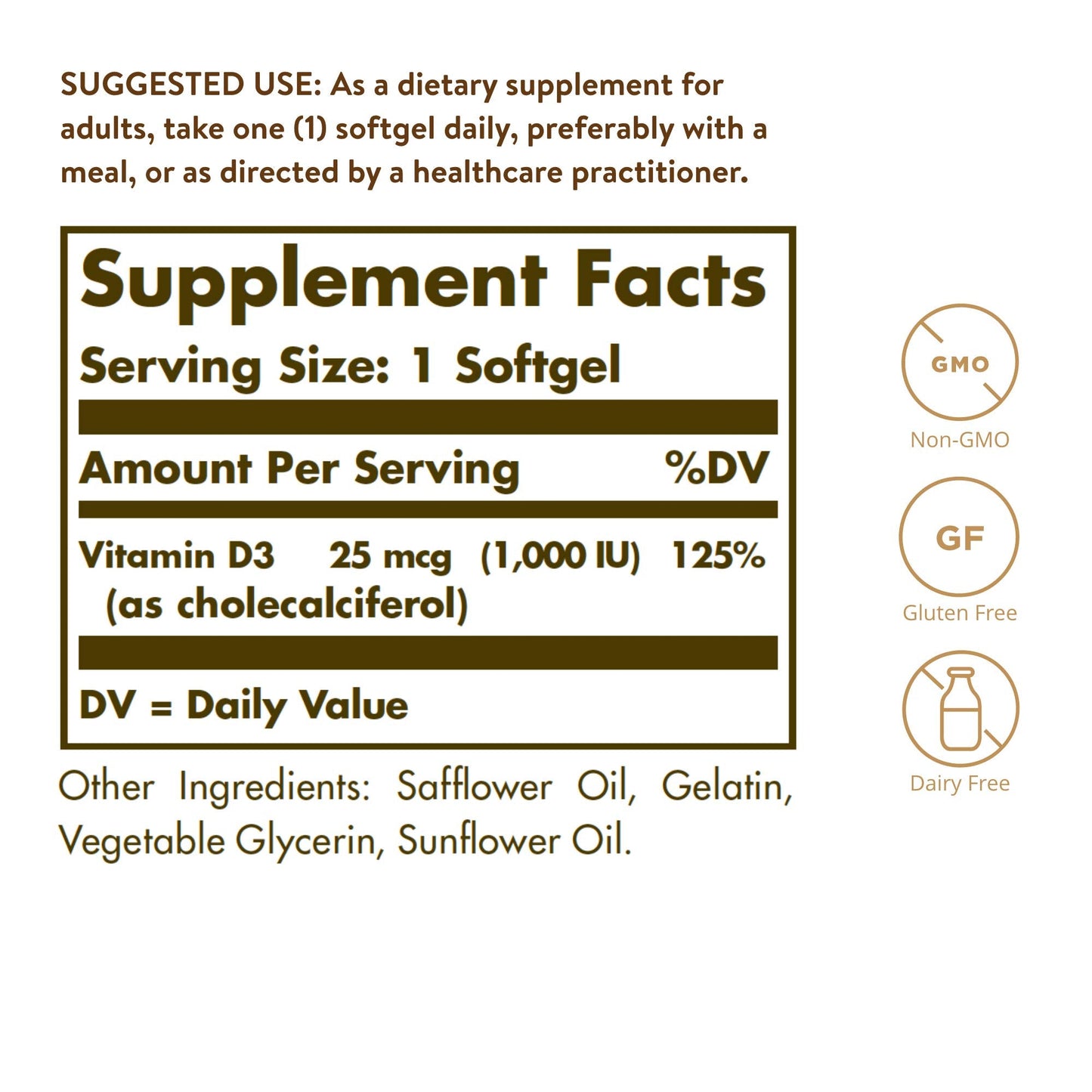 Solgar Vitamin D3 1000 IU (25 µg) Softgels - Pack of 250 - Healthy Bones and Teeth - Supports Immunity and Muscle Function - Gluten Free