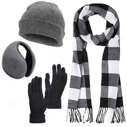 Cosweet Scarf and Gloves Set - Knitted Winter Warmer Set, Winter Gloves Plaid Scarf Beanie Hat Ear Muffs for Men Women Running Skiing Cycling Yoga Outdoor Sports Christmas Birthday Gift