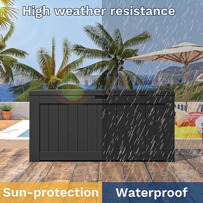 Patiowell 120 Gallon Large Deck Box, Outdoor Lockable Storage Box for Gardening Tools, Waterproof Deck Box for Patio Furniture, Black
