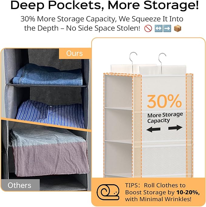 Extra Deep Hanging Closet Organizers and Storage, 5-Tier Closet Hanging