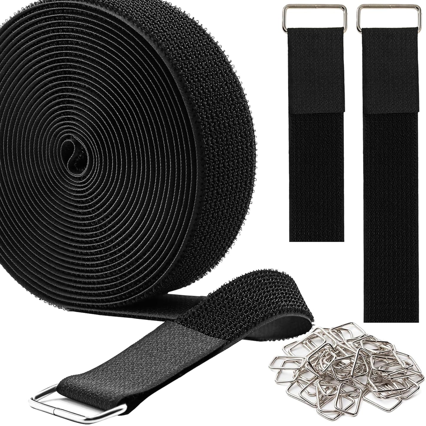 TACVEL 1.5" x16ft Hook and Loop Straps, Long Adjustable Fastening Straps with 15 Metal Buckles, Cut to Length Cinch Straps, Reusable Nylon Securing Cord Ties for Organizer or Storage