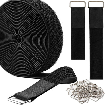 TACVEL 1.5" x16ft Hook and Loop Straps, Long Adjustable Fastening Straps with 15 Metal Buckles, Cut to Length Cinch Straps, Reusable Nylon Securing Cord Ties for Organizer or Storage