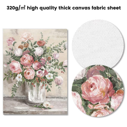 Dazzlewall Vintage Floral Canvas Wall Art Farmhouse Still Life Posters Rustic Pink and White Flower Vase Prints Botanical Oil Painting for Bathroom Bedroom Living Room 12x16in Unframed