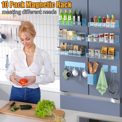 Magnetic Spice Rack for Refrigerator, 6 Pack 100% Metal Strong Magnet Shelf, Space Saving Spice Organizer, Home Kitchen Laundry Room Storage Organization W/ Paper Towel Holder, Utensils Racks (Grey)