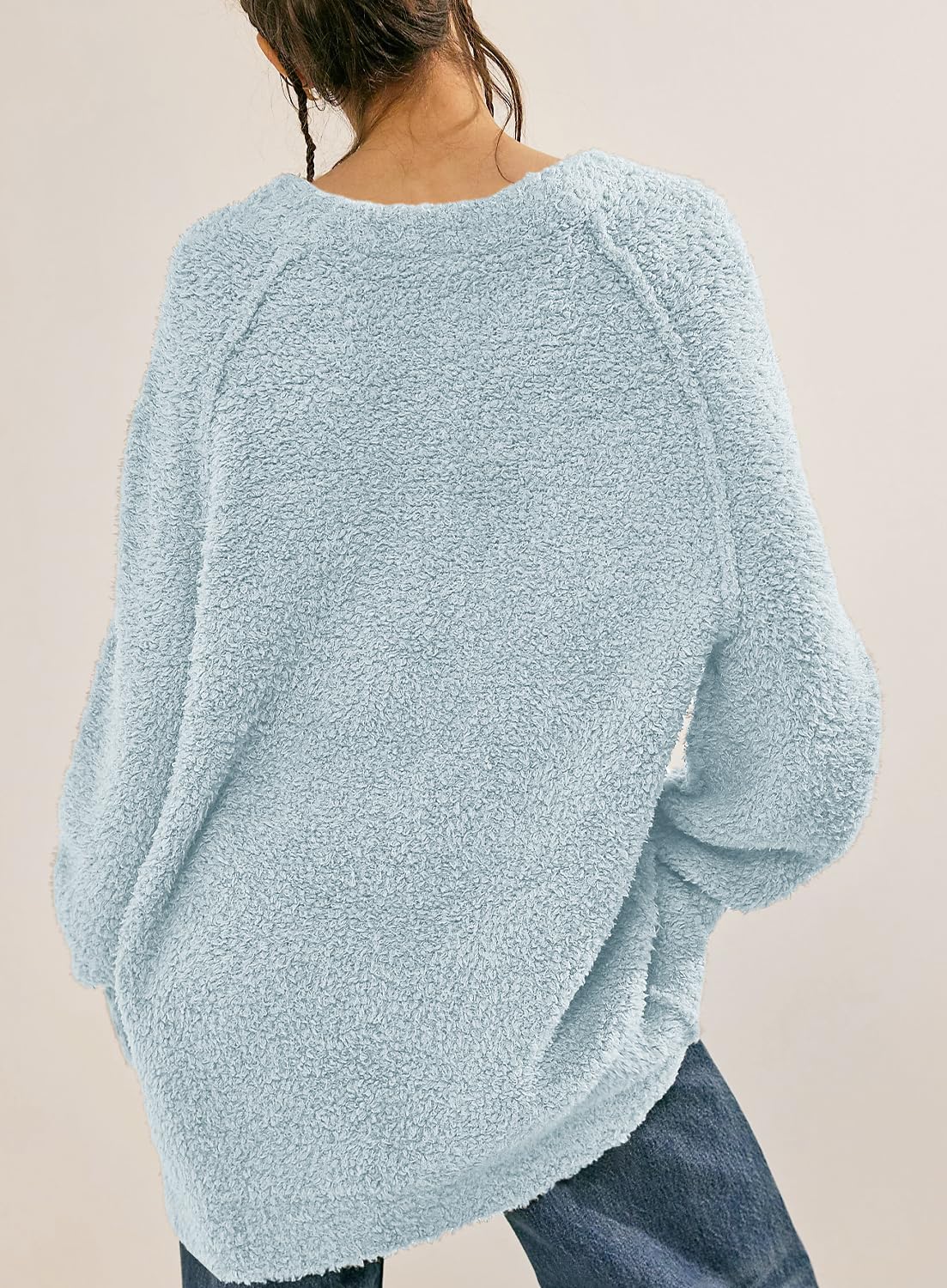 Beaully Women's Oversized Long Sleeve Crewneck Fuzzy Knit Warm Sweaters 2025 Fall Pullover Sweater Tops