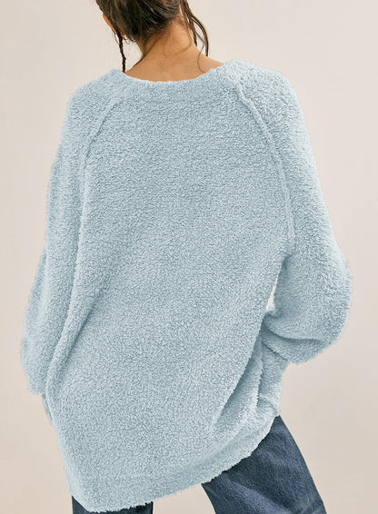 Beaully Women's Oversized Long Sleeve Crewneck Fuzzy Knit Warm Sweaters 2025 Fall Pullover Sweater Tops