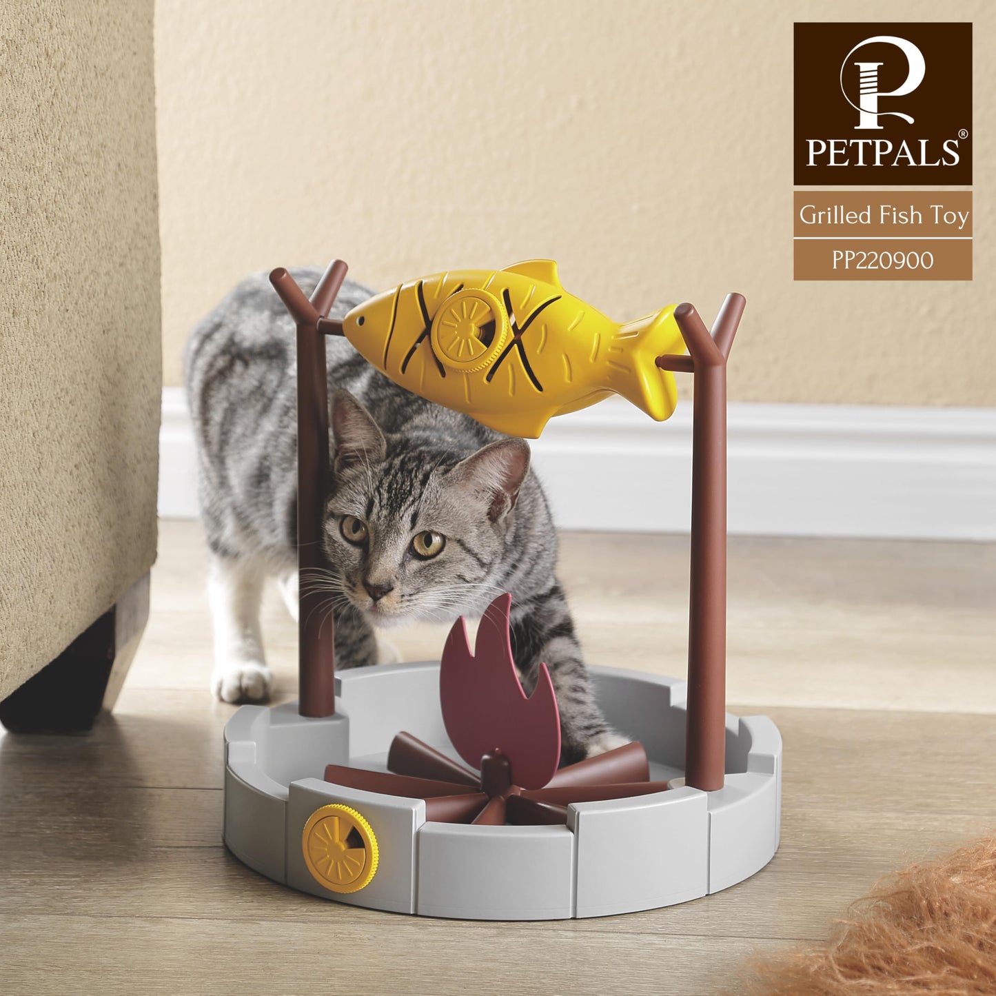 PetPals 11" High Cats Treat-Dispensing Slow Feeder,Pets Dry Food Dispenser,Cats Slow Feeding Snack Bowl, Grilled Fish Spinning Toy, Food Puzzle Cat Toy