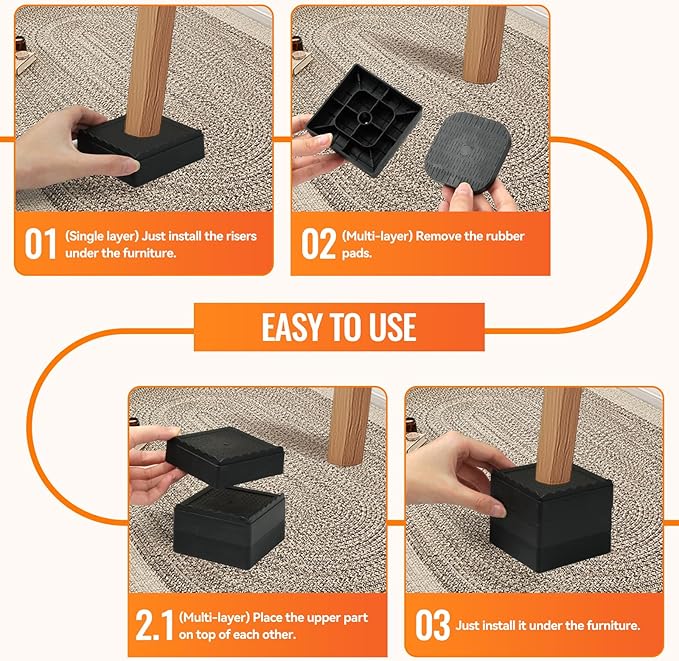 Furniture Risers Heavy Duty Adjustable Bed Risers Blocks Lift 4, 2 inches