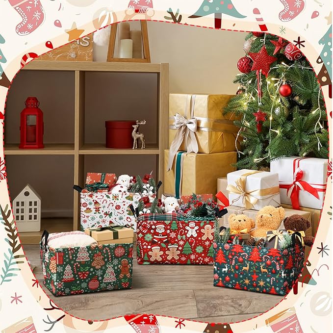 4 Pack Christmas Storage Bin Collapsible Large Christmas Storage Baskets