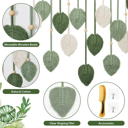 Betylifoy Macrame Wall Hanging Large Macrame Leaves Tapestry Wall Hanging Decoration Boho Handmade Woven Leaf Feather Wall Art Decor for Nursery Bedroom Living Room Office Christmas Thanksgiving Decor, 29 X 51 Inch (Green)