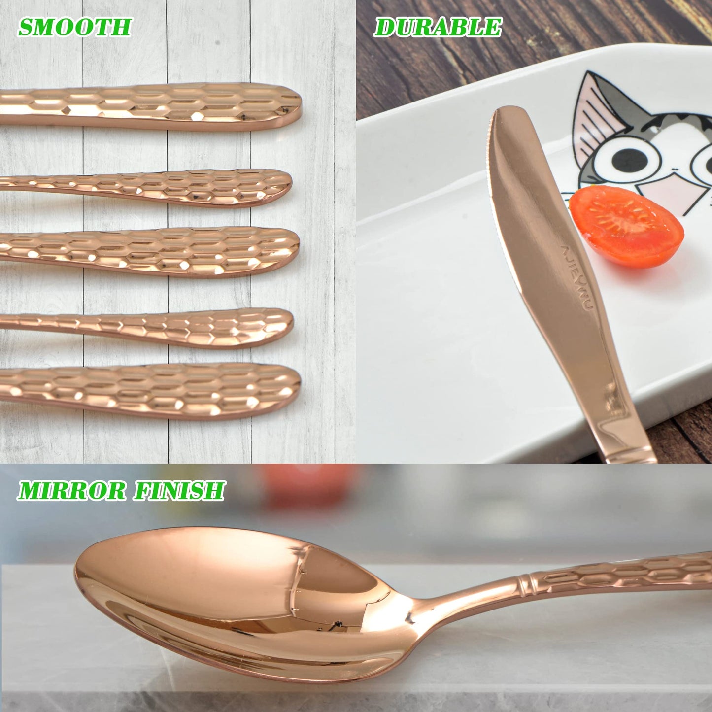 Silverware Set, Flatware Set Service for 8 Premium Stainless Steel Cutlery Set 40 Piece Include Upgraded Knife Spoon Fork Mirror Polished, Dishwasher Safe (Rose Gold)
