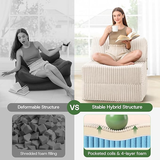 Convertible 4-in-1 Folding Sofa Bed Pocket Coils+Foam Fill Medium Support