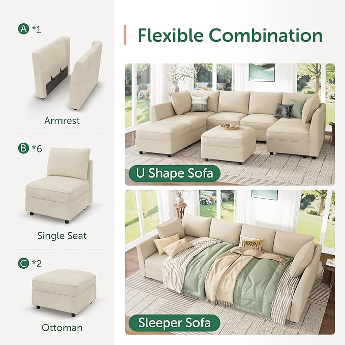 HONBAY Modular Sofa Sectional Sleeper Couch
