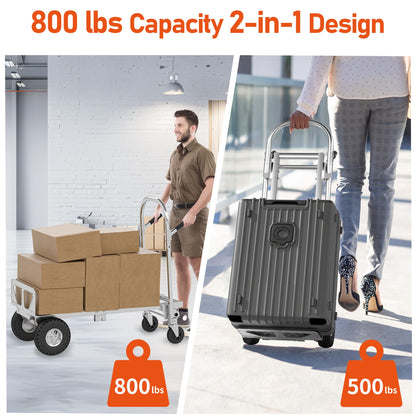 ZMRTDWO 800 LBS Dolly Cart with Wheels, 2 in 1 Folding Hand Truck, Stainless Steel Heavy Duty Industrial Convertible Hand Cart, Utility Collapsible Hand Truck Dolly for Warehouse, Home, Office, Etc