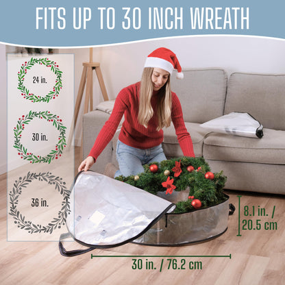 VENO 2 Pack Summer Wreath Storage Container, 30 Inch Clear Wreath Bag, Spring, Christmas Garland Decoration Organizers with Zipper and Durable Handles (Clear, 30"-2 Pack)