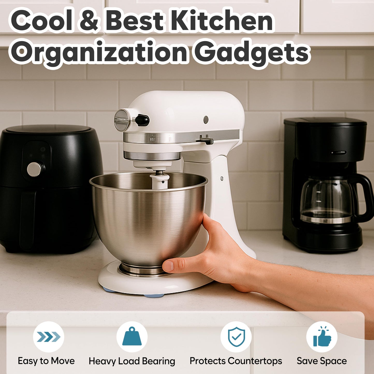Appliance Sliders for Kitchen 24 PCS Self-Adhesive Small Kitchen Finds Appliance Slider Hacks Easy to MovIing & Space Saving Must Have Home Gadgets Mixer Accessories for Countertop