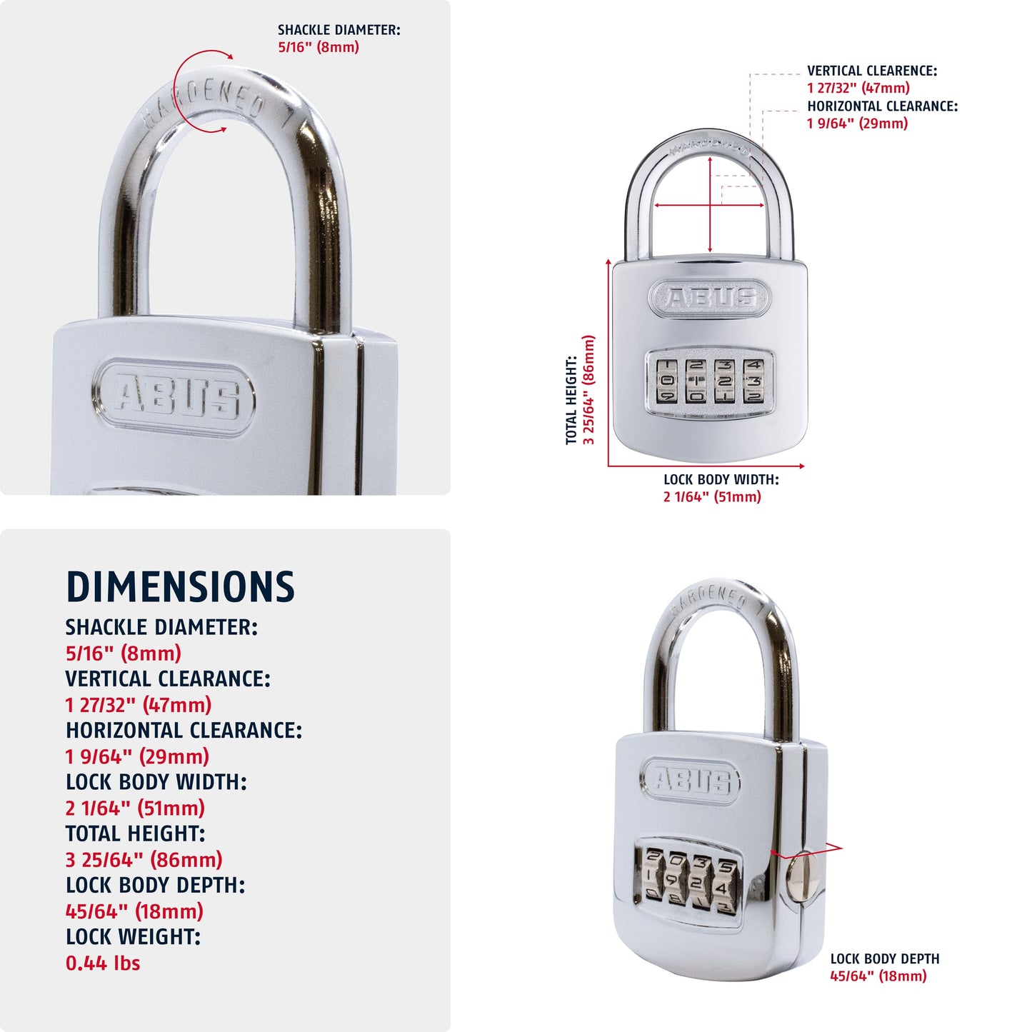 ABUS 160/50 B 160 All Weather Chrome 4 Dial Combination Padlock, Black/Silver