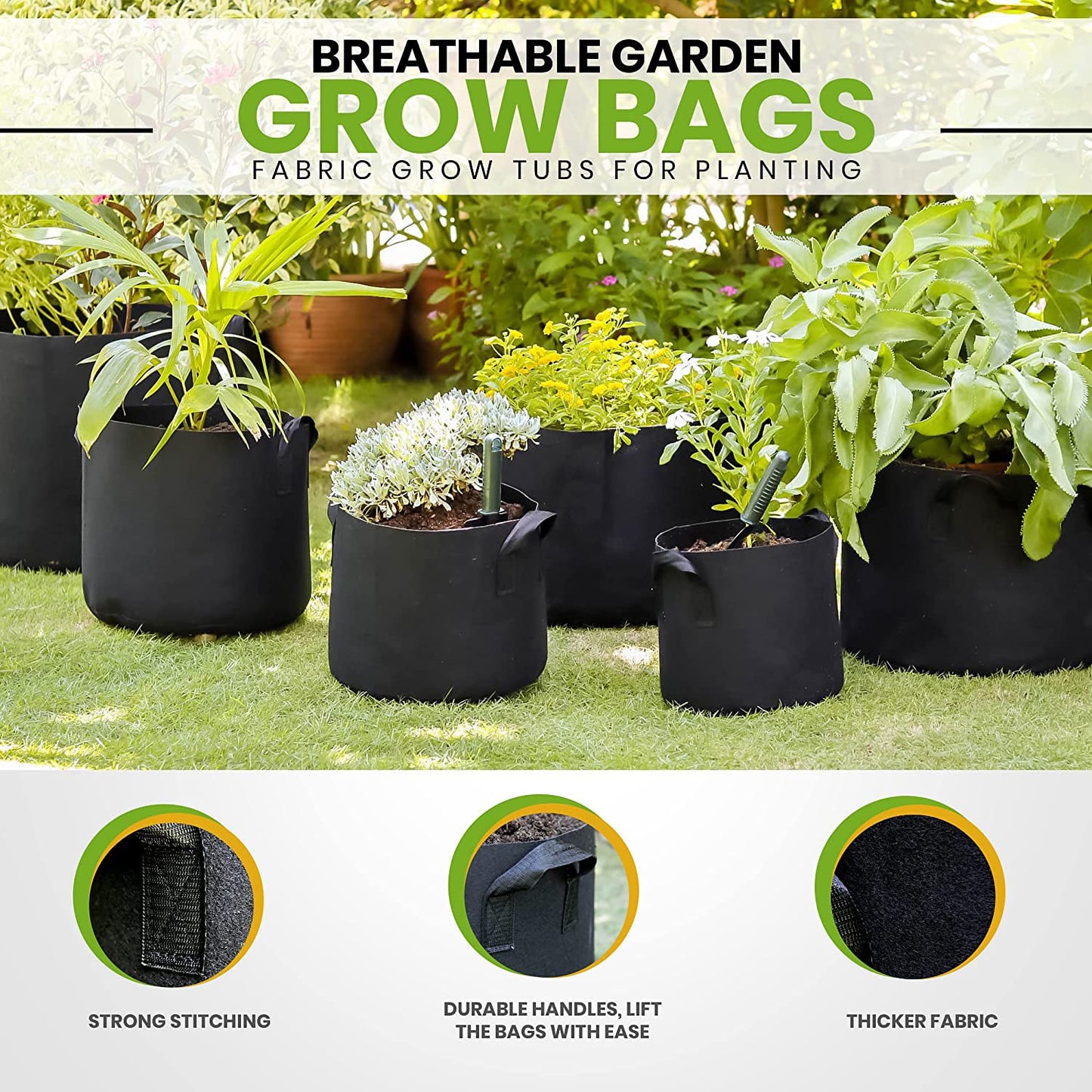 Gardenera Premium Aeration Planters - 15 Gallon - 5 Pack of Thickened Fabric Grow Bags with Handles, Ideal for Growing Vegetables, Fruits, and Herbs
