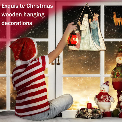 Anglechic Christmas Nativity Scene Door Sign Three Wise Men Wooden Front Door Signs Reyes Magos Hanger Wreath for Holiday Porch Wall Window Fireplace Indoor Home Christmas Decor