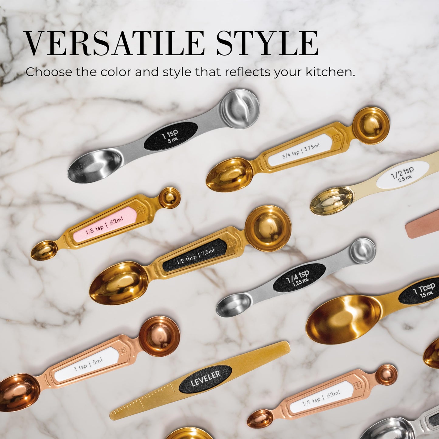 Styled Settings 19-Piece Kitchen Bundle – White and Black Salt and Pepper Grinders, Gold Measuring Cups, and Magnetic Measuring Spoons for Stylish and Functional Kitchens