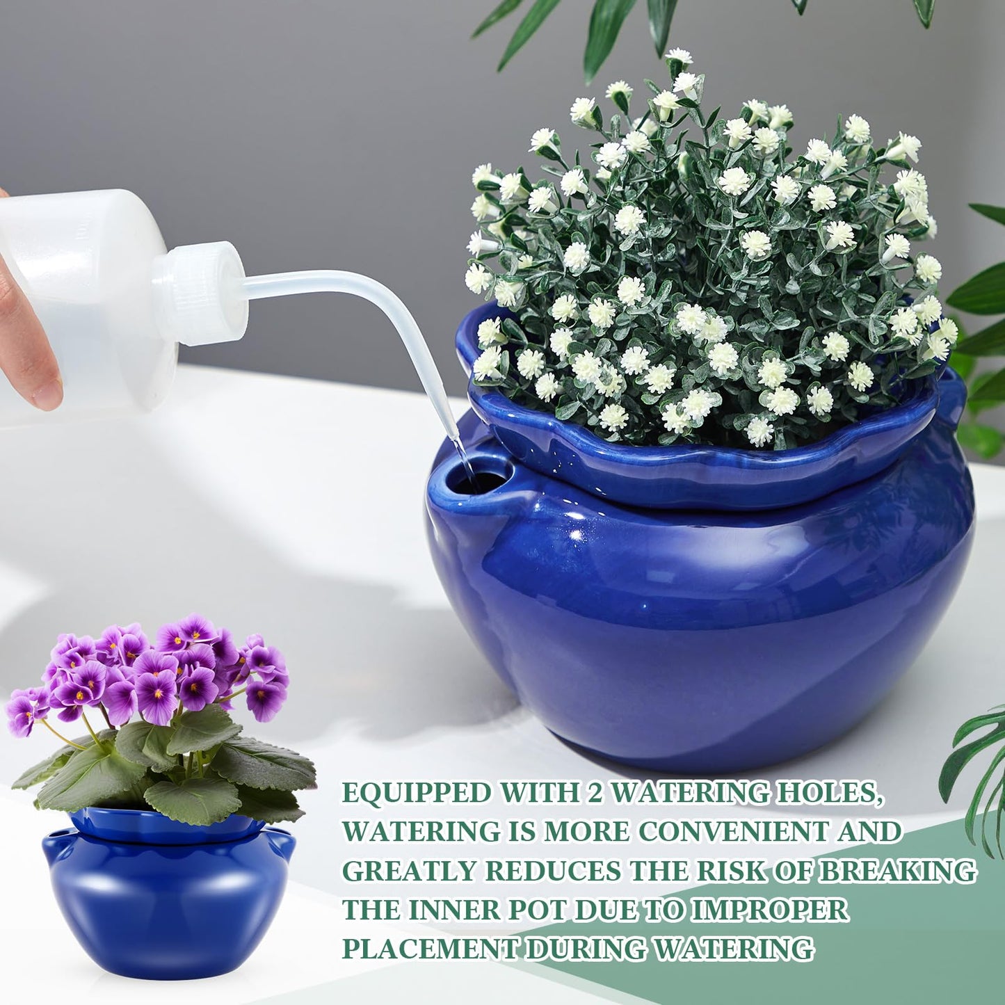 Sunnychicc 1 Sets African Violet Pots 7.5 Inch Self Watering Pot for Indoor Ceramic Self Watering Planter for Flower Lovers Ideal Plant Pot Thriving Flower Maintenance
