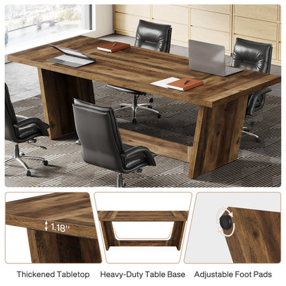 Tribesigns 6 FT Conference Room Table, 71”Large Executive Seminar Desk for 6–8 People, Rectangular Meeting Table for Office, Heavy-Duty Business Boardroom Table with Wooden Pedestal Base, Dark Brown