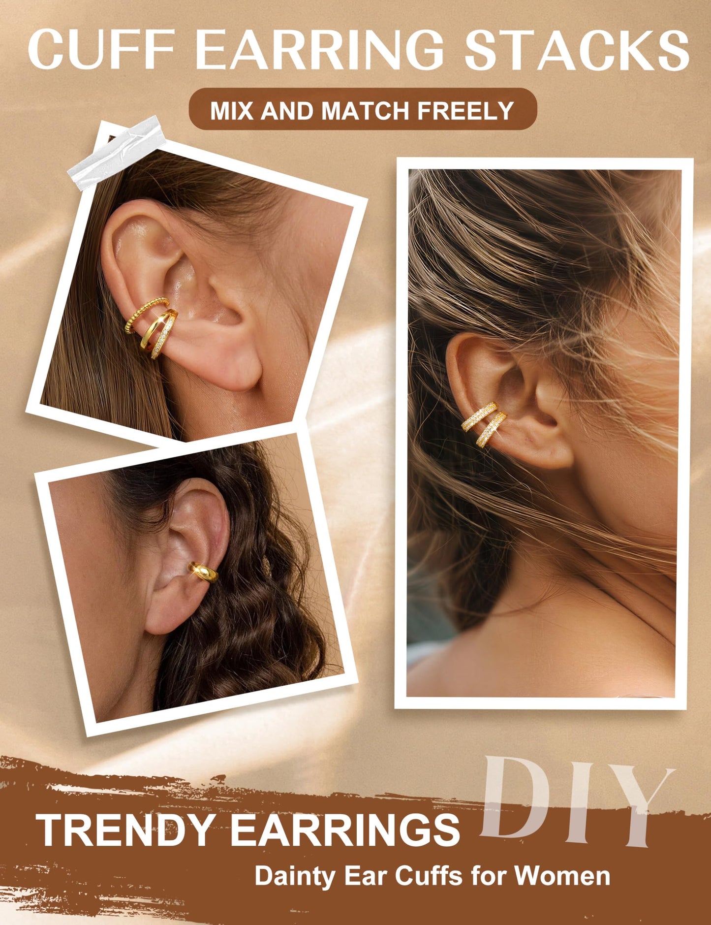 4 Pairs Ear Cuffs Non Piercing - Silver Plated Ear Cuffs Earrings for Women Trendy Ear Cuff for Non Pierced Ears Clip On Carrtilage Earring Lightweight Adjustable Fake Earrings Set Trendy