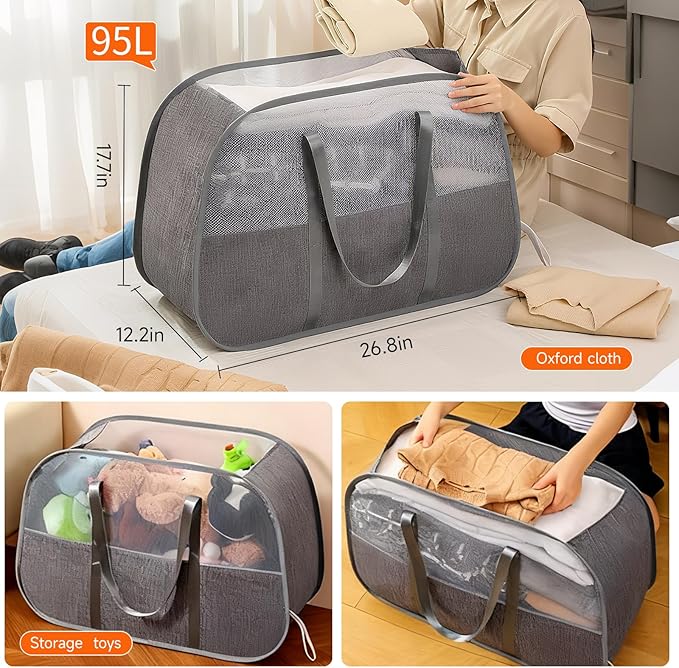 Large Collapsible Laundry Hamper, Breathable Mesh Design, Sturdy Steel Frame