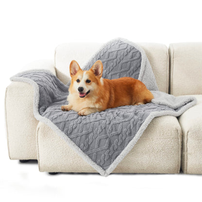 Lesure Large Dog Blanket Washable - 80x100cm Waterproof Blanket for Medium Dogs and Large Cats, Soft Pet Throw Protects Bed and Sofa with Soft Plush, Grey