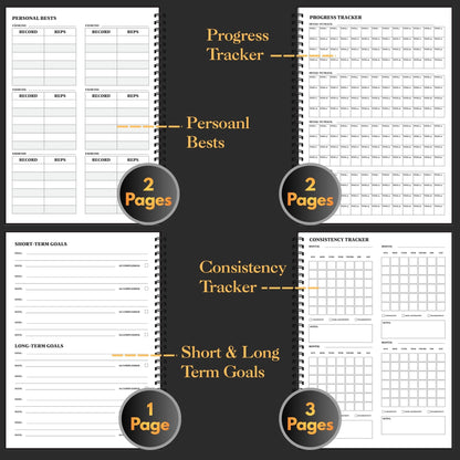 Workout Journal for Men – Fitness Journal & Workout Logbook, Gym Fitness Planner Journal with 52 Weeks of Tracking - Exercise Book for Weight Loss & Training – 8.2 x 6 inches – Spiral Hard-Cover - Black