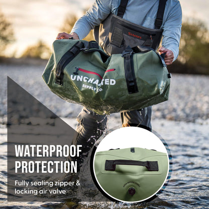Uncharted Supply Co. The Vault Waterproof Duffel Bag - Airtight bag with Backpack Straps, Carry-On Size, Perfect for travel, boating, camping, recreation. (Gunmetal, 65L)