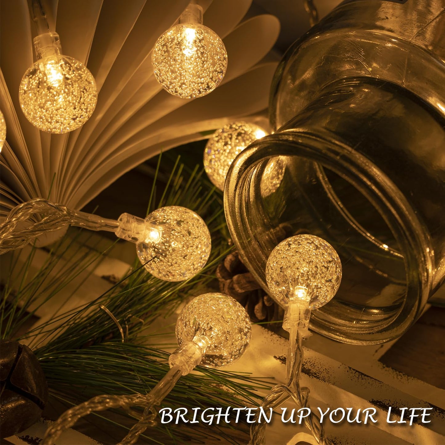 Ogrmar 49 ft 100 LED Globe Ball String Lights 8 Modes Crystal Bubble Ball String Lights with Remote, Timer Function & Connectable for Indoor Outdoor Wedding Christmas Garden Decor (100, Warm White)