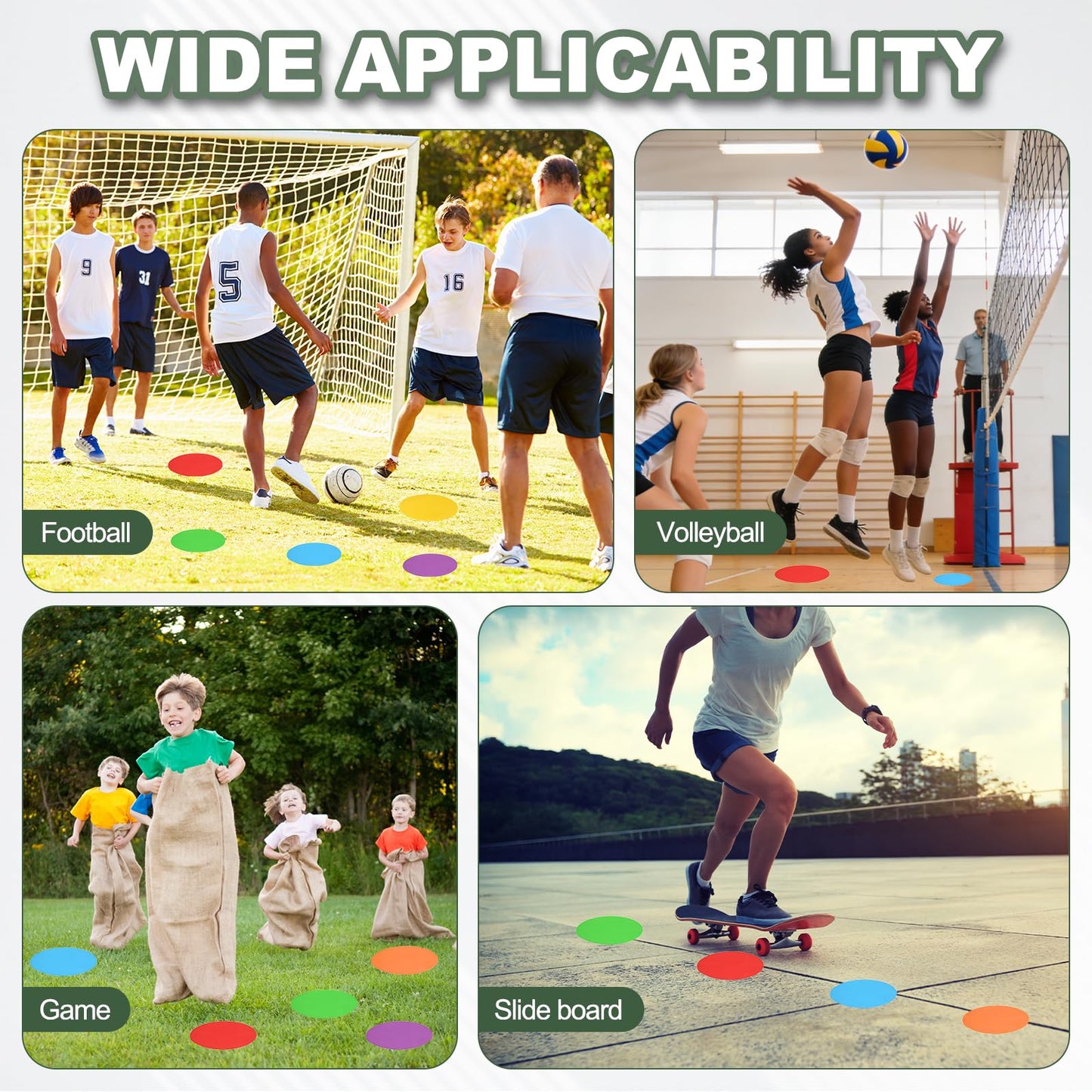 YELARXI Spot Markers for Agility Dot, Non-Slip Poly Spots Floor Dots Flat Field Soccer Training Equipment 12 in & 6 Pcs & Dark Green -Fitting for (Gym/Sports/Training/PE Games/Dance)