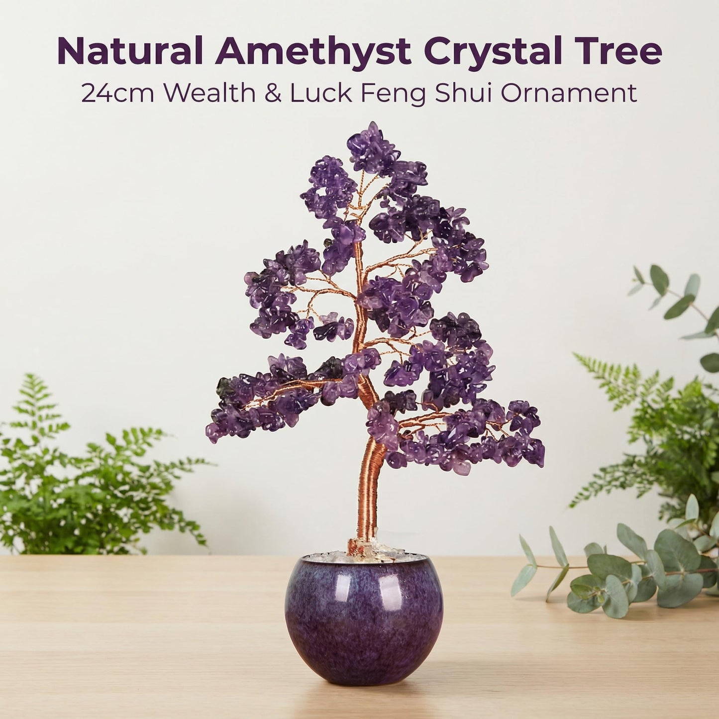 Fatonio Purple Amethyst Crystal Tree, Handmade Feng Shui Crystal Tree with Ceramic Pot Healing Crystal Tree Decor for Home Office Unique Gifts for Women Mom Birthday Christmas (Purple Base)