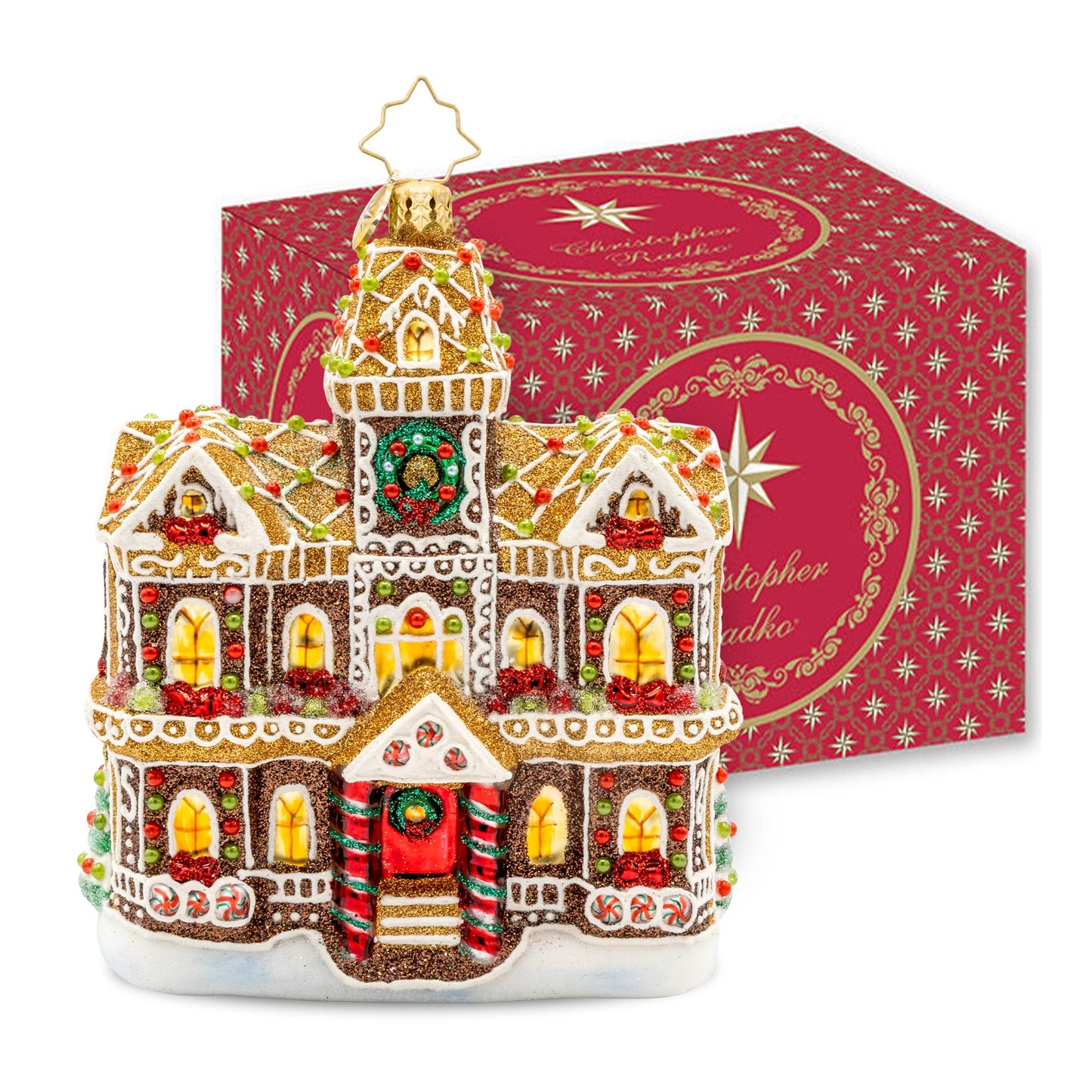 Christopher Radko Hand-Crafted European Glass Christmas Tree Decorative Ornament, Gingerbread Manor