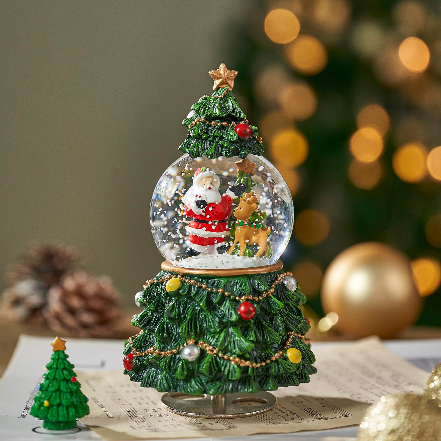 LOVE FOR YOU Gift Wrapped Christmas Tree Snow Globe Music Box Santa Claus Reindeer Festival Xmas Indoor Home Decoration Ornament Holiday Party Gifts