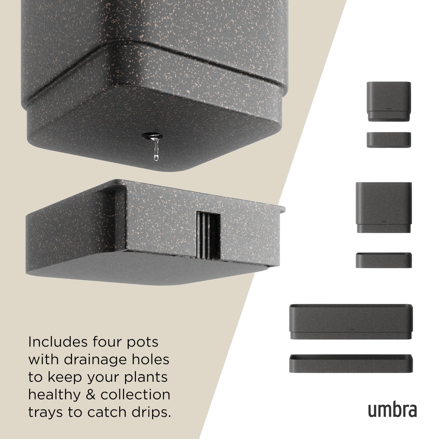Umbra Cubiko Wall Planter with 4 Lightweight and Durable Pots (Black)