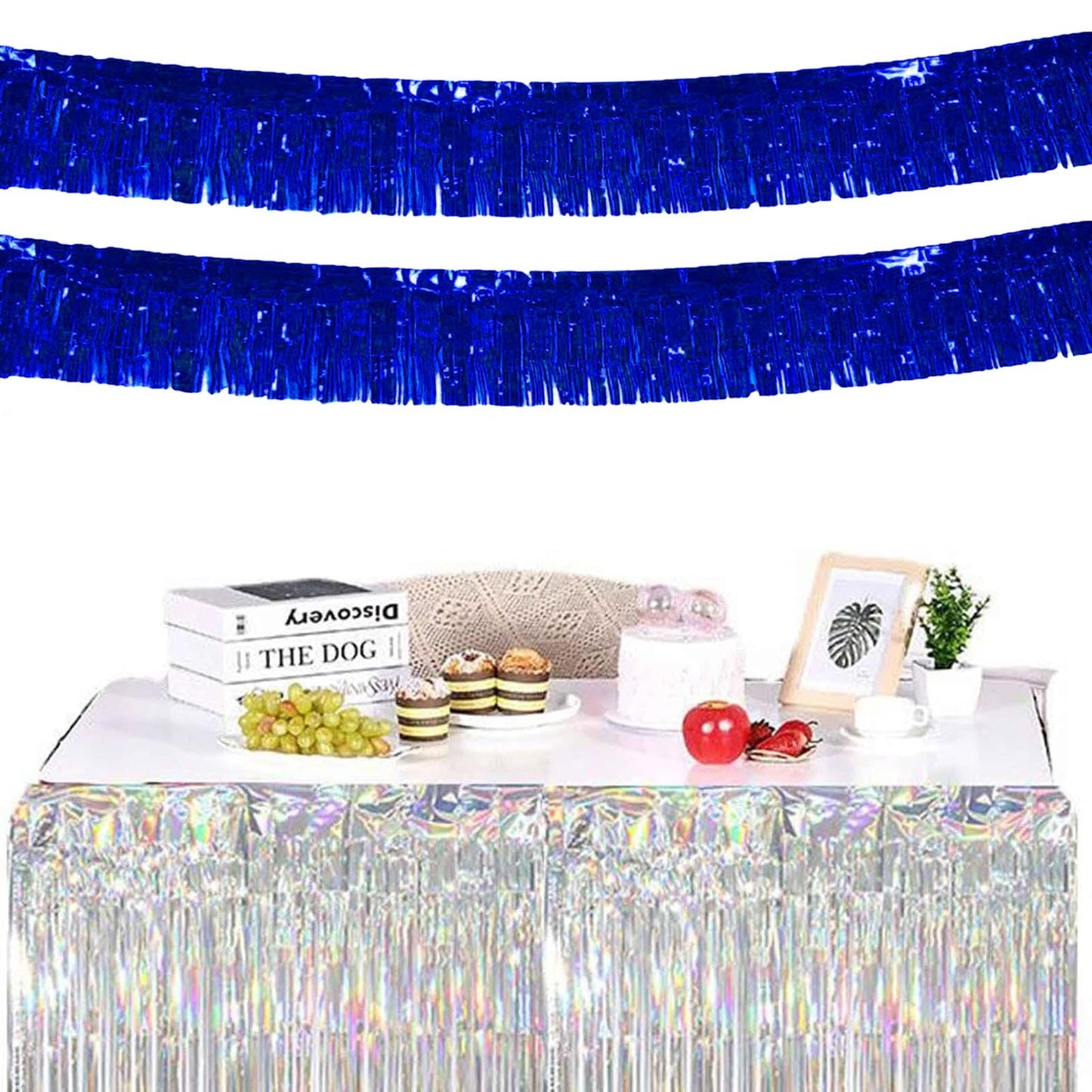 6 Pack 10 Feet Foil Fringe Garland Metallic Foil Tinsel Fringe Garland Wall Hanging Foil Fringe Banner for Parade Floats, Wedding, Father's Day, Baby Shower, Birthday (Blue)